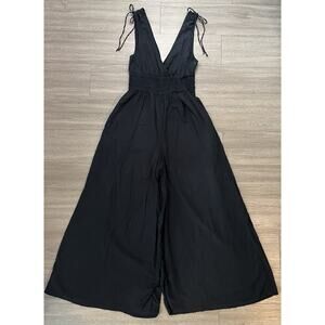 American Eagle Black Wide Leg Jumpsuit Size S Tie Shoulder Palazzo Romper
